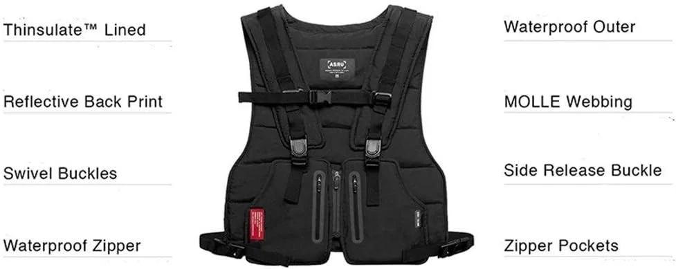 جلیقه تاکتیکی جدید مردانه KODH مناسب استایل خیابانی، کیف موبایل استایل هیپ هاپ، جلیقه کارگو با نوار بازتابنده و جیب (رنگ: سفید)