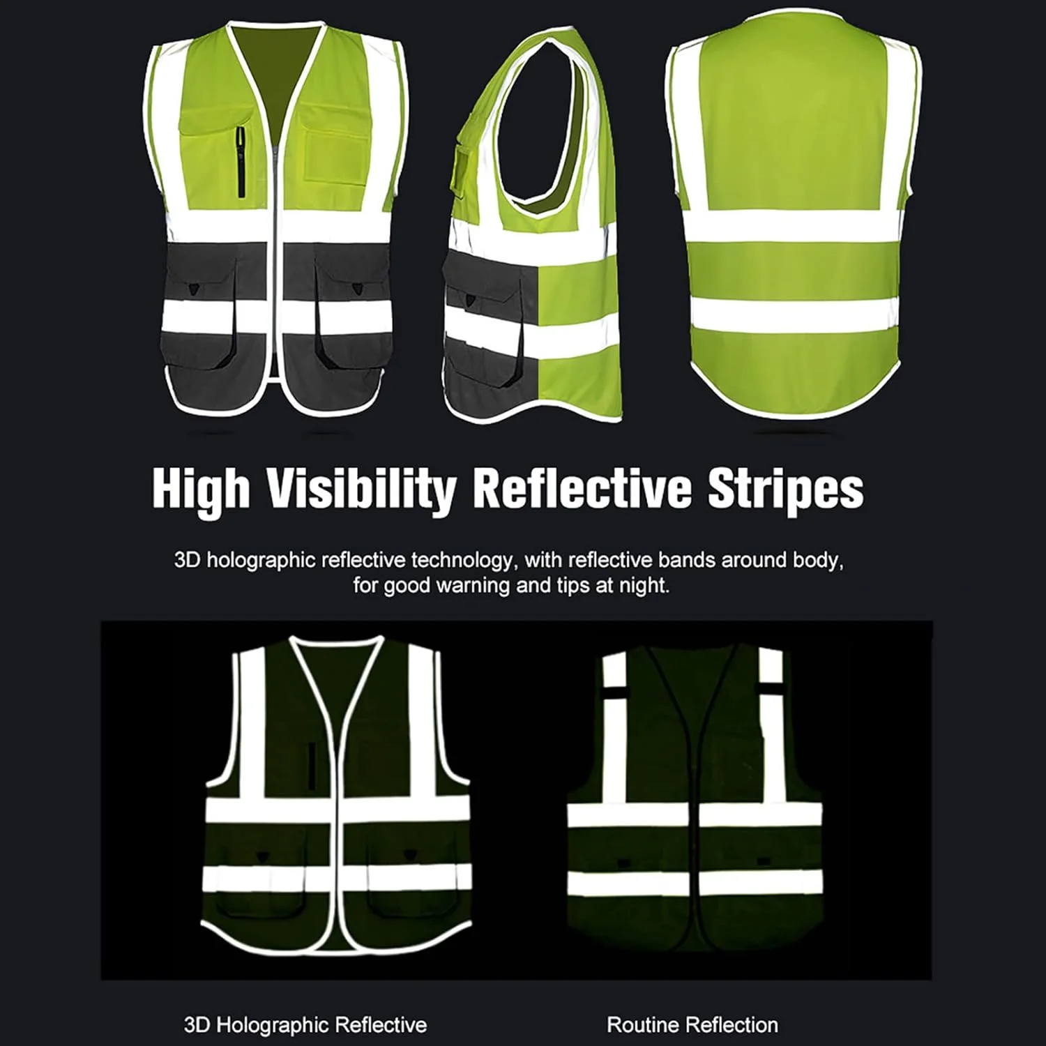 جلیقه ایمنی بازتابنده دید بالا Morelian، جلیقه بازتابنده چند جیب، لباس کار، لباس کار امنیتی، لباس کار روز و شب، جلیقه ایمنی هشدار دهنده موتورسواری و دوچرخه سواری