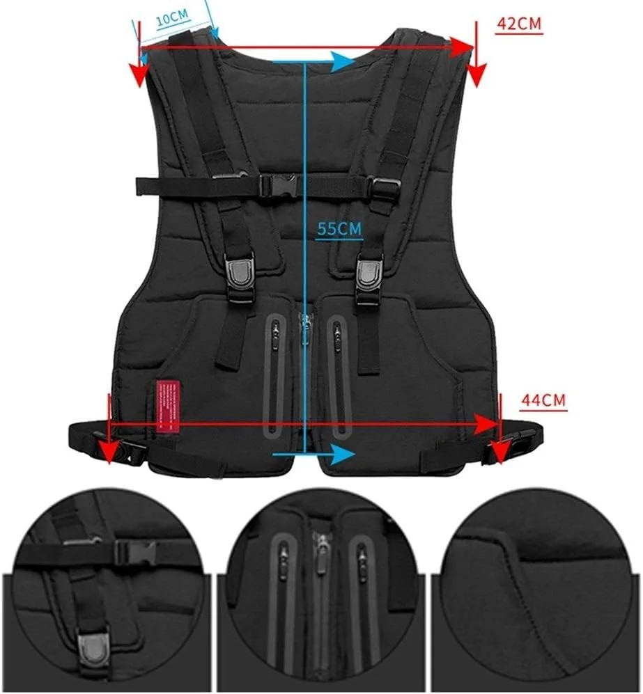 جلیقه تاکتیکی جدید مردانه KODH مناسب استایل خیابانی، کیف موبایل استایل هیپ هاپ، جلیقه کارگو با نوار بازتابنده و جیب (رنگ: سفید)