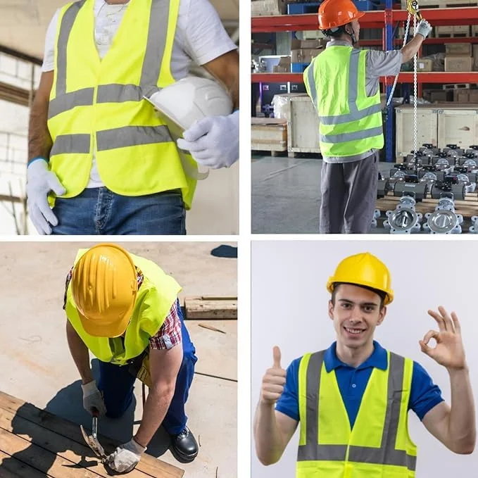 جلیقه ایمنی بازتابنده - ژاکت ایمنی هشدار دهنده تنفسی با دید بالا برای روز و شب، لباس ایمنی ساخت و ساز ترافیکی (بسته 2 عددی)