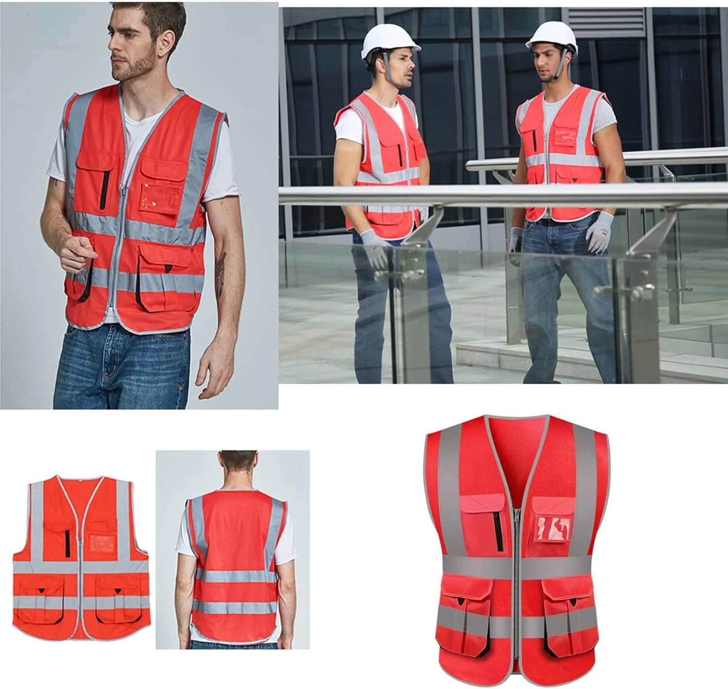 جلیقه ایمنی بازتابنده دید بالا Morelian، جلیقه بازتابنده چند جیب، لباس کار، لباس کار امنیتی، لباس کار روز و شب، جلیقه ایمنی هشدار دهنده موتورسواری و دوچرخه سواری