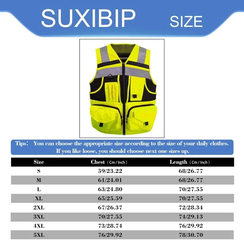 جلیقه ایمنی راه راه بازتابنده 3M، جلیقه بافتنی زرد دید بالا با 10 جیب، لباس کار ساختمانی روشن برای مردان و زنان.