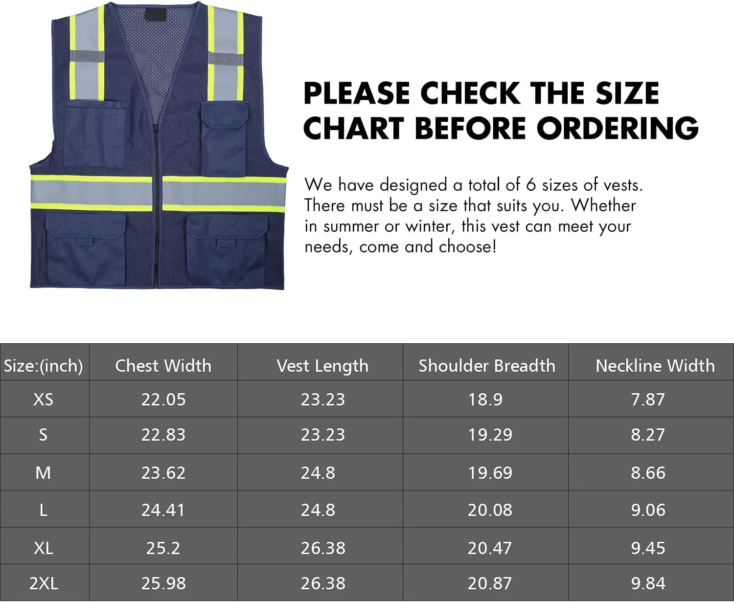 جلیقه ایمنی فونیررا برای مردان، جلیقه توری دید بالا بازتابنده با 8 جیب و زیپ، جلیقه کار ساخت و ساز دید بالا