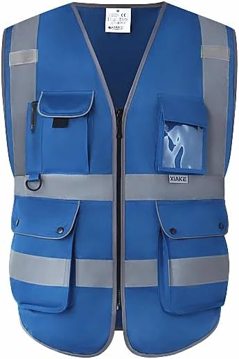 جلیقه ایمنی بازتابنده دید بالا کلاس 2 شیاکه با 8 جیب، مناسب برای کارگران ساختمانی، دویدن و دوچرخه سواری (بزرگ، صورتی)
