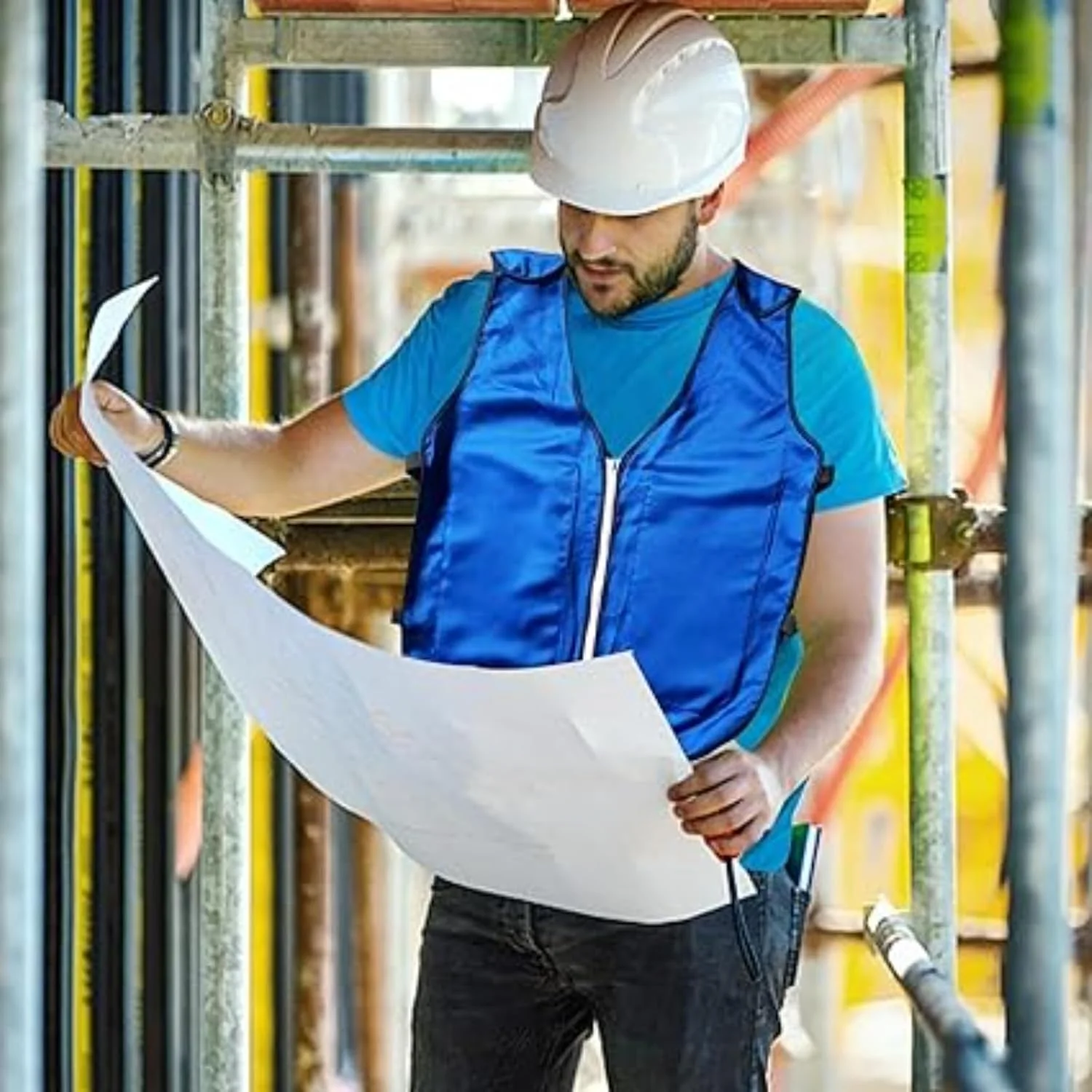 جلیقه خنک کننده NALACAL با 4 بسته یخ - جلیقه ایمنی تنفسی، لباس خنک کننده رطوبت گیر برای دمای بالا، کار در فضای باز، ماهیگیری، دوچرخه سواری و دویدن