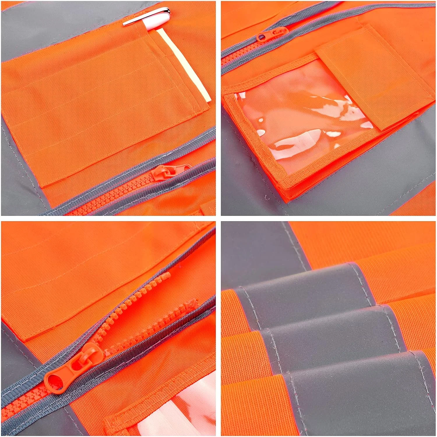 جلیقه ایمنی دید بالا VICRR با نوارهای بازتابنده، 9 جیب و زیپ جلو، جلیقه کار ساختمانی