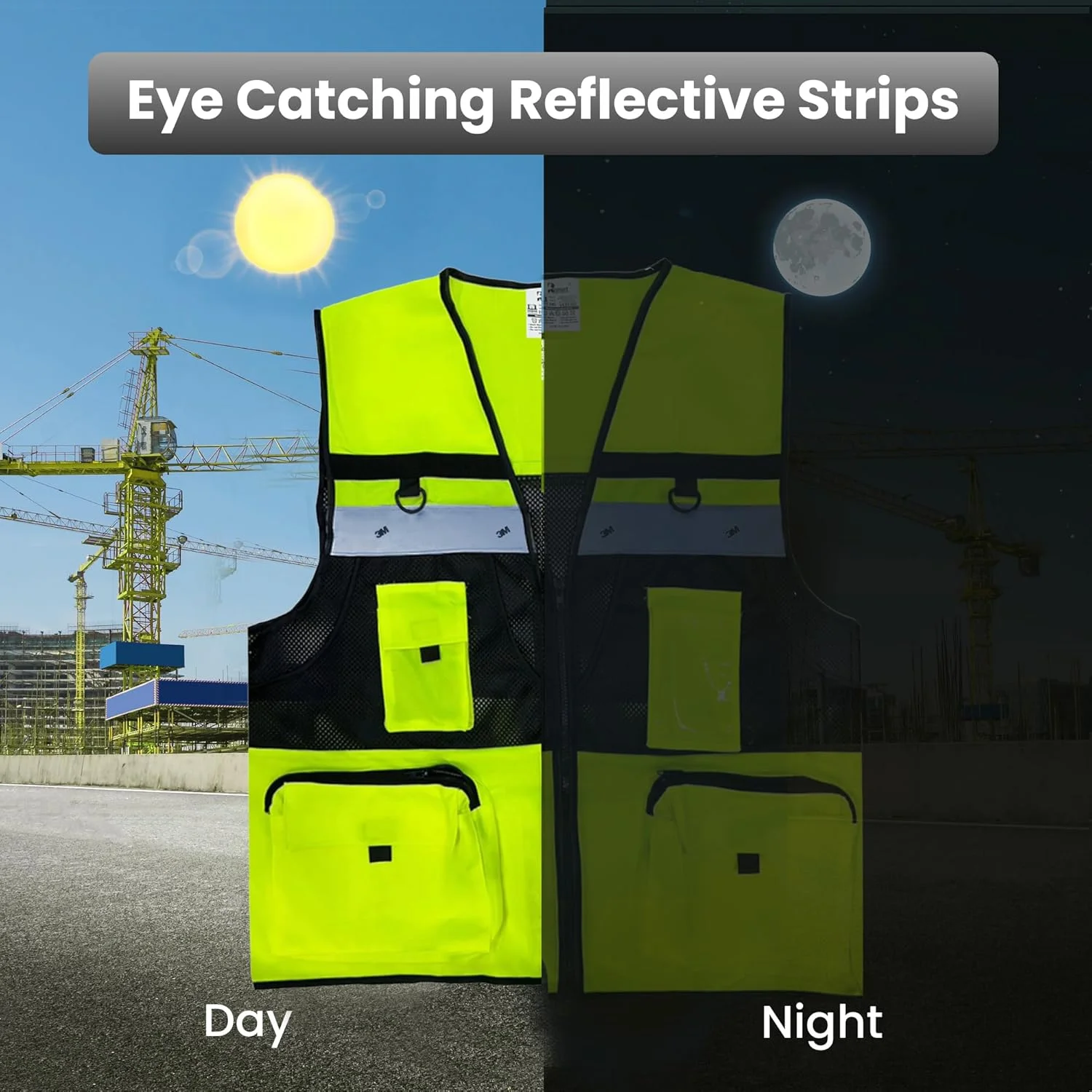 جلیقه ایمنی بازتابنده دید بالا Remart® "3M" مدل 029 مناسب مدیران، دارای جیب های سه بعدی چندگانه، دو جیب بزرگ سه بعدی با درپوش و زیپ