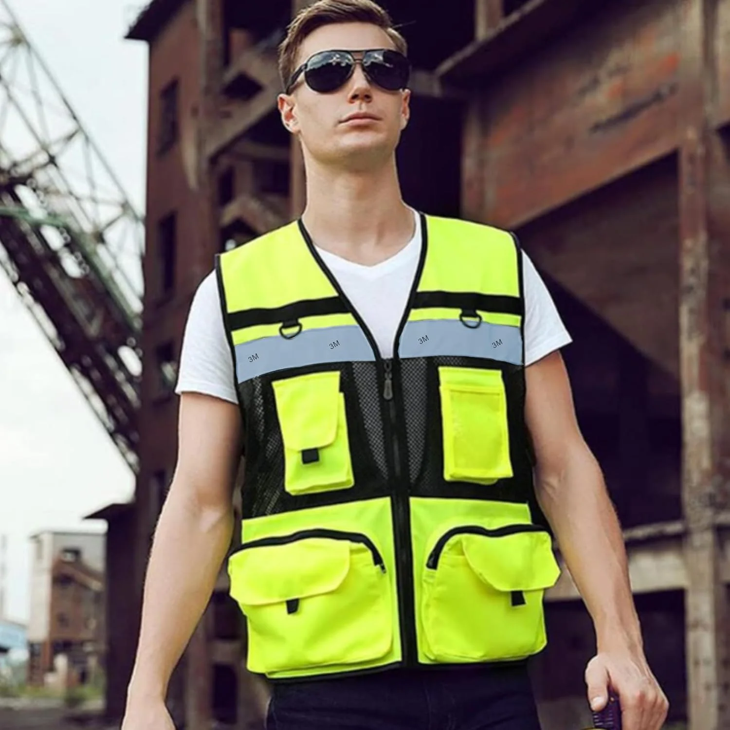 جلیقه ایمنی بازتابنده دید بالا Remart® "3M" مدل 029 مناسب مدیران، دارای جیب های سه بعدی چندگانه، دو جیب بزرگ سه بعدی با درپوش و زیپ