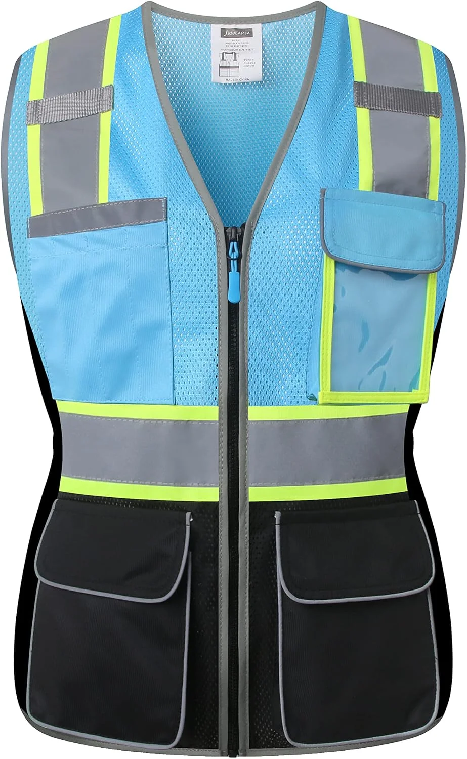 جلیقه ایمنی زنانه JKWEARSA، دارای جیب های متعدد، دید بالا، تنفس پذیر، جلیقه کار توری برای بانوان، زیپ بادوام