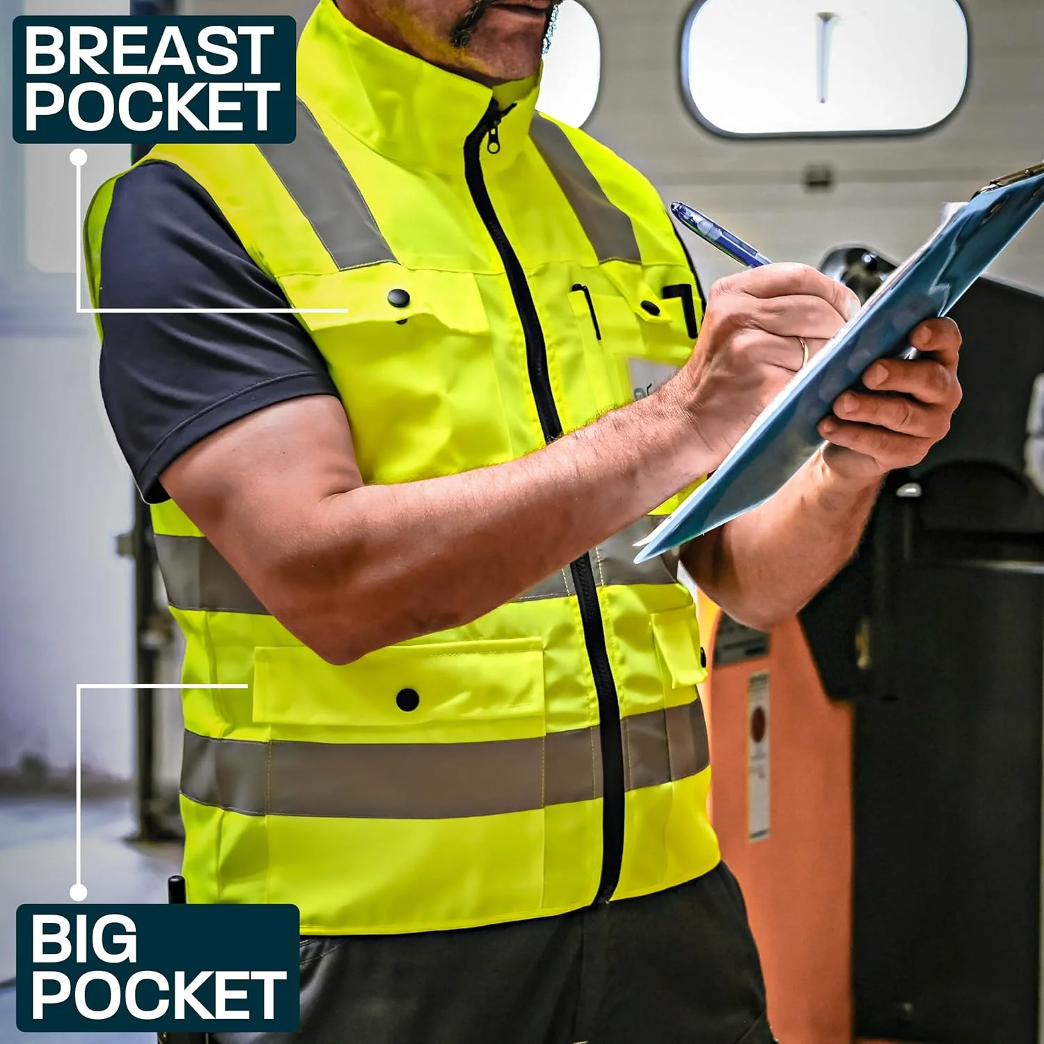 جلیقه دید بالا حرفه ای با جیب و زیپ - دید بسیار بالا - قابل شستشو - مناسب برای همه