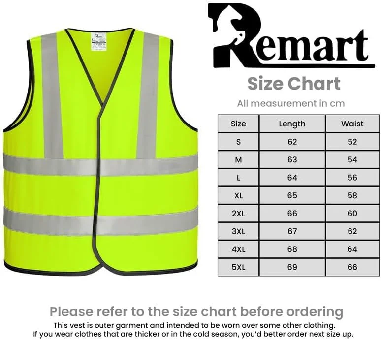 جلیقه ایمنی بازتابنده Remart، دید بالا، هشدار روز و شب، جلیقه ایمنی سنگین با چسب ولکرو