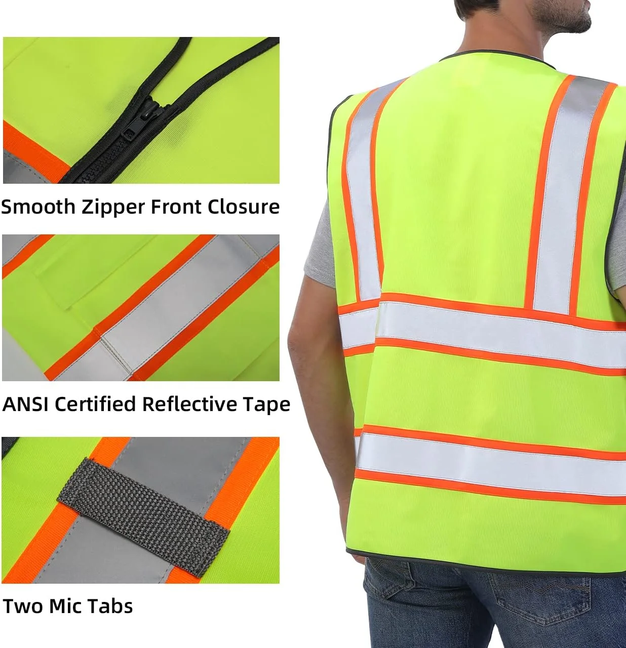 جلیقه ایمنی شب نما دیب، کلاس 2 ANSI، جلیقه دید بالا با جیب و زیپ، جلیقه کار ساختمانی دید بالا جلیقه ایمنی شب نما دیب، کلاس 2 ANSI، جلیقه دید بالا با جیب و زیپ، جلیقه کار ساختمانی دید بالا