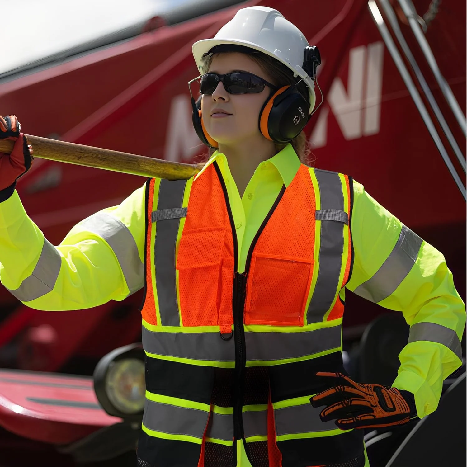 جلیقه ایمنی توری A-SAFETY، جلیقه ساختمانی بازتابنده سبک وزن با جیب، جلیقه ایمنی برای مردان/زنان