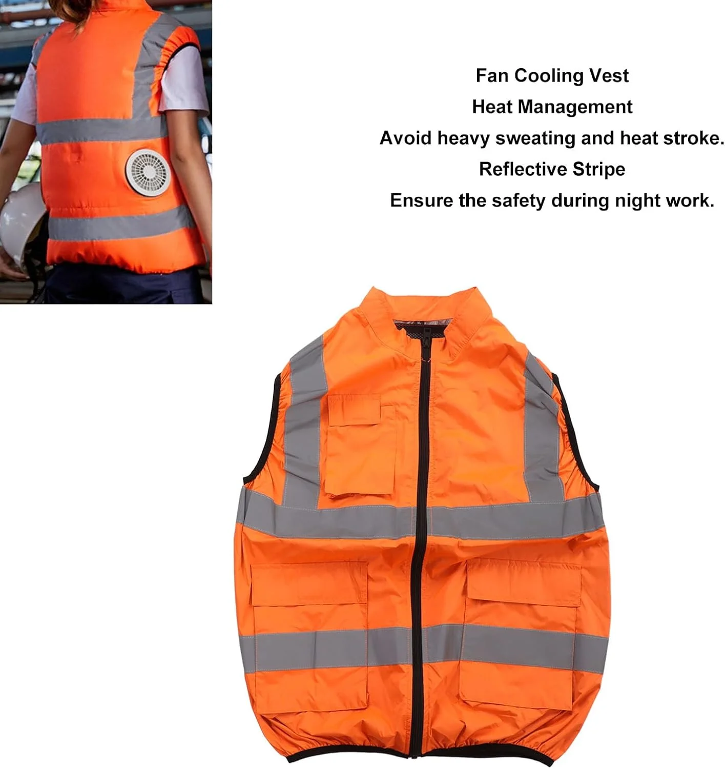 جلیقه خنک کننده BROLEO، جلیقه ایمنی، جلیقه یخی تهویه مطبوع با 2 فن، نوار بازتابنده، جلیقه خنک کننده شخصی برای کار در هوای گرم، دویدن، آشپزی، ماهیگیری