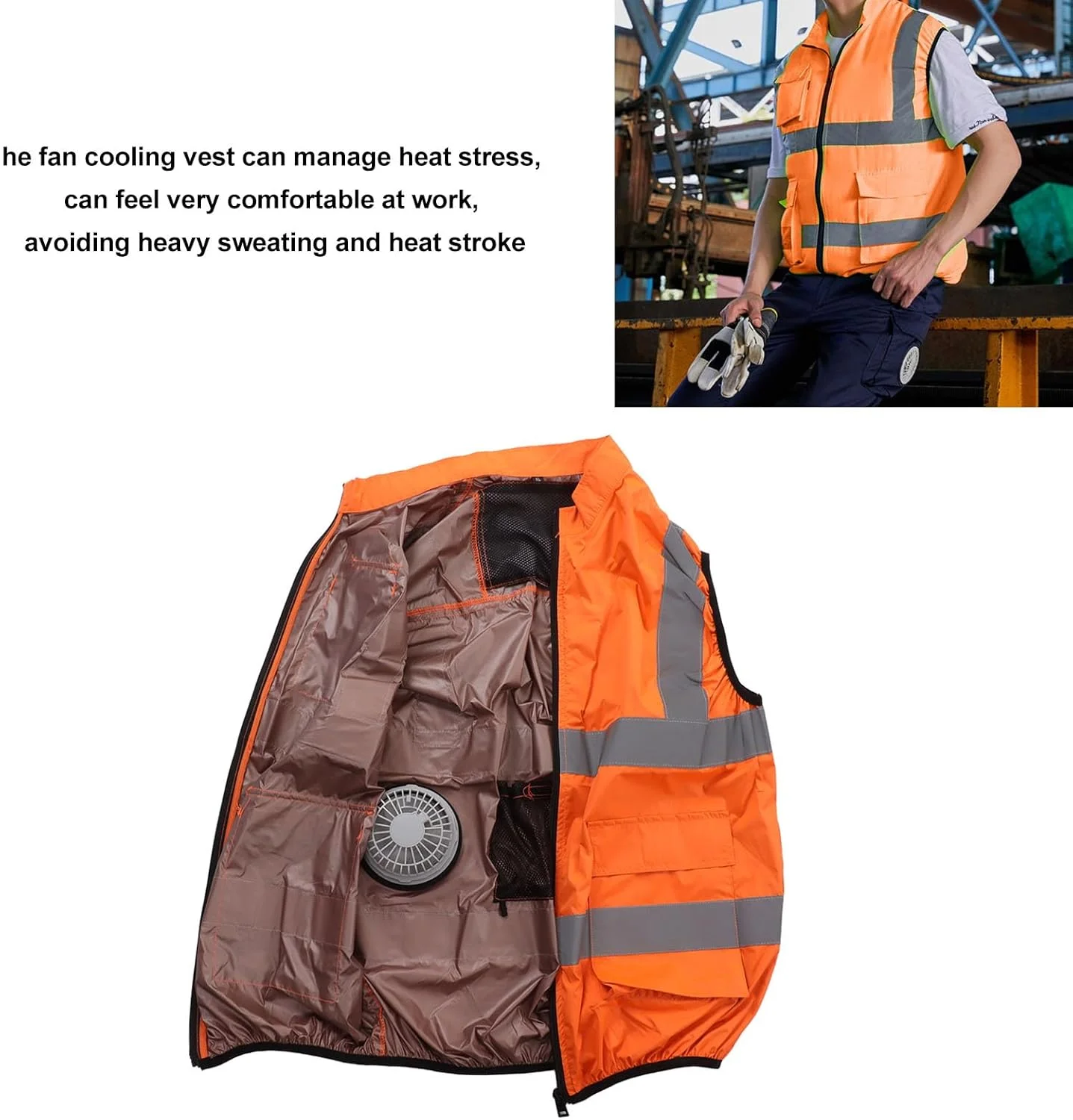 جلیقه خنک کننده BROLEO، جلیقه ایمنی، جلیقه یخی تهویه مطبوع با 2 فن، نوار بازتابنده، جلیقه خنک کننده شخصی برای کار در هوای گرم، دویدن، آشپزی، ماهیگیری