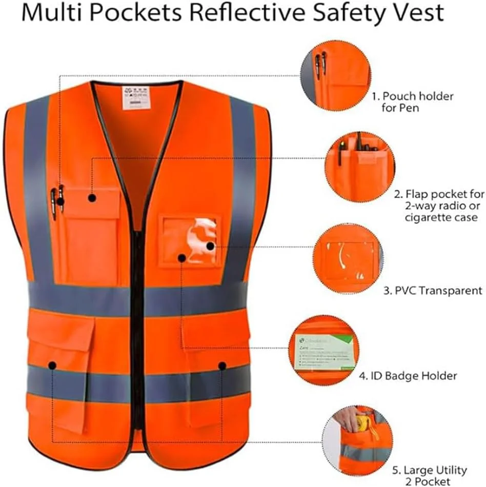 جلیقه ایمنی بازتابنده YU WELL با دید بالا، تنفس پذیر، مناسب برای هشدار در روز و شب، دارای زیپ و 5 جیب برای ساخت و ساز، ترافیک، و ایمنی دوچرخه سواری. رنگ: نارنجی جلیقه ایمنی بازتابنده YU WELL با دید بالا، تنفس پذیر، مناسب برای هشدار در روز و شب، دارای زیپ و 5 جیب برای ساخت و ساز، ترافیک، و ایمنی دوچرخه سواری. رنگ: نارنجی