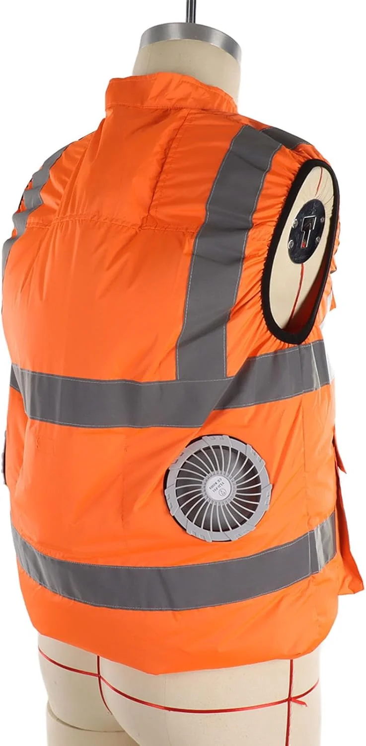 جلیقه خنک کننده BROLEO، جلیقه ایمنی، جلیقه یخی تهویه مطبوع با 2 فن، نوار بازتابنده، جلیقه خنک کننده شخصی برای کار در هوای گرم، دویدن، آشپزی، ماهیگیری