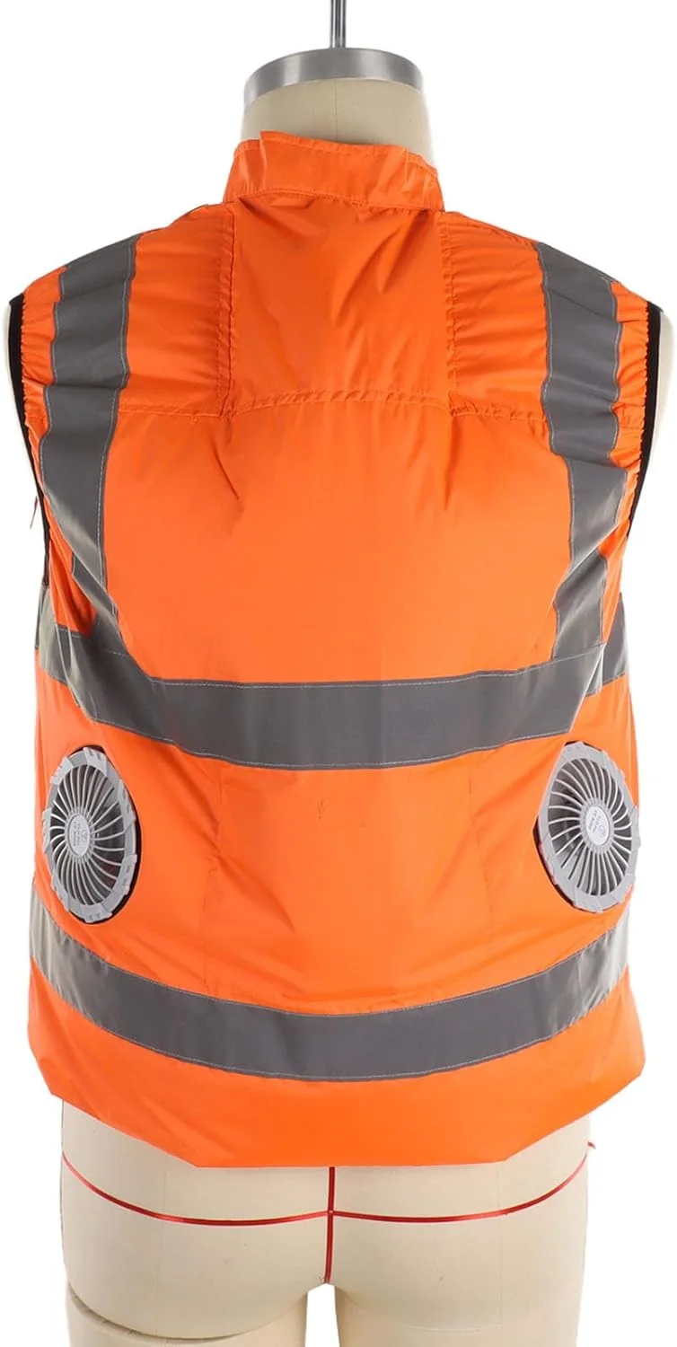 جلیقه خنک کننده BROLEO، جلیقه ایمنی، جلیقه یخی تهویه مطبوع با 2 فن، نوار بازتابنده، جلیقه خنک کننده شخصی برای کار در هوای گرم، دویدن، آشپزی، ماهیگیری