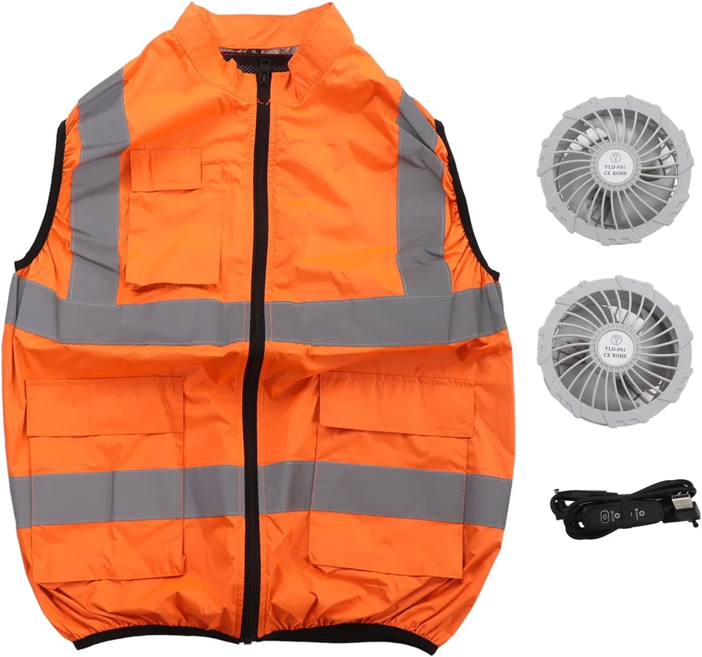 جلیقه خنک کننده BROLEO، جلیقه ایمنی، جلیقه یخی تهویه مطبوع با 2 فن، نوار بازتابنده، جلیقه خنک کننده شخصی برای کار در هوای گرم، دویدن، آشپزی، ماهیگیری