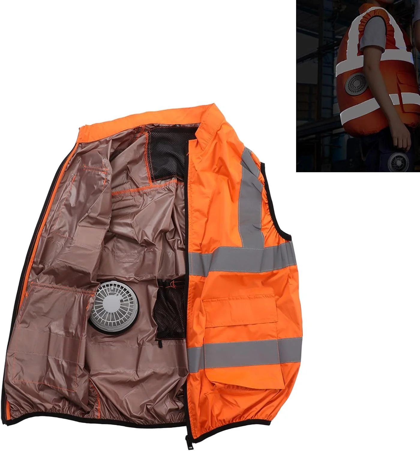 جلیقه خنک کننده BROLEO، جلیقه ایمنی، جلیقه یخی تهویه مطبوع با 2 فن، نوار بازتابنده، جلیقه خنک کننده شخصی برای کار در هوای گرم، دویدن، آشپزی، ماهیگیری