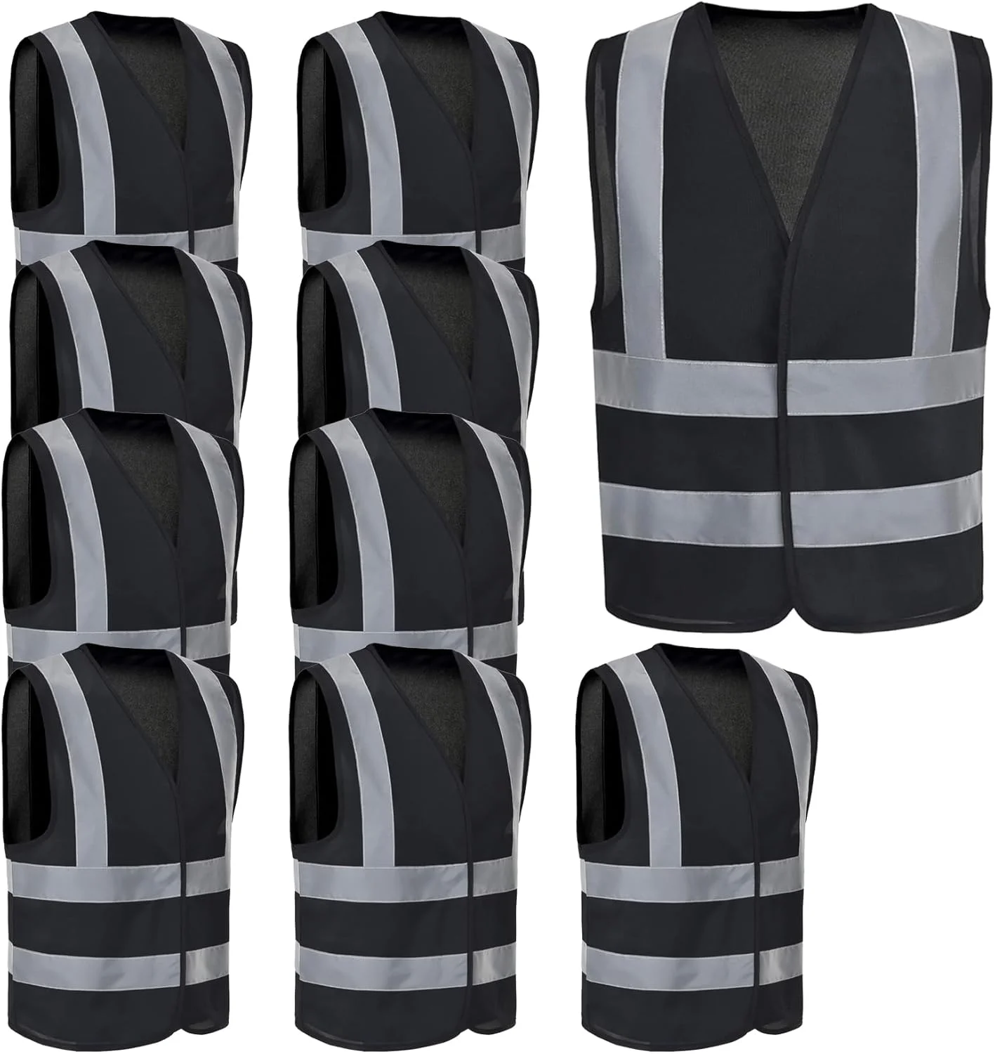 جلیقه ایمنی اکو کر - جلیقه بازتابنده با دید بالا، ژاکت ایمنی هشدار روز و شب، مردانه زنانه - مشکی (بسته 10 عددی)