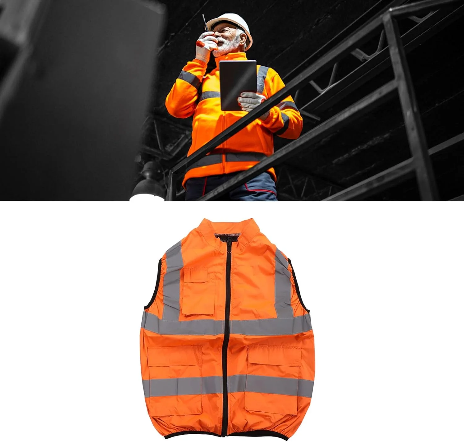 جلیقه خنک کننده BROLEO، جلیقه ایمنی، جلیقه یخی تهویه مطبوع با 2 فن، نوار بازتابنده، جلیقه خنک کننده شخصی برای کار در هوای گرم، دویدن، آشپزی، ماهیگیری