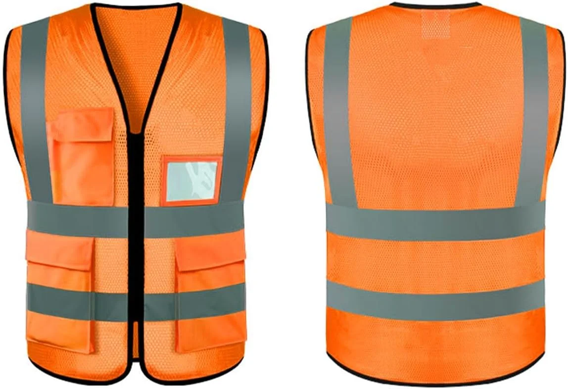 جلیقه ایمنی دید بالا با جیب - جلیقه های بازتابنده برای ساخت و ساز و کار در فضای باز، توری سبک وزن و بادوام