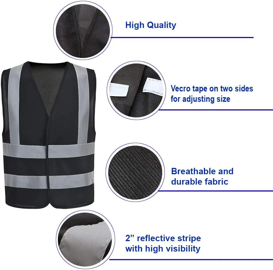 جلیقه ایمنی اکو کر - جلیقه بازتابنده با دید بالا، ژاکت ایمنی هشدار روز و شب، مردانه زنانه - مشکی (بسته 10 عددی)