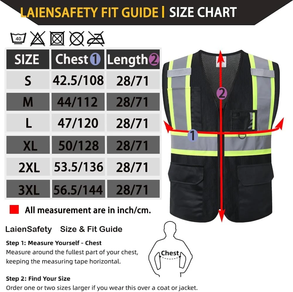 جلیقه ایمنی بازتابنده LaienSafety برای مردان و زنان، جلیقه توری با دید بالا، مطابق با استانداردهای ANSI/ISEA