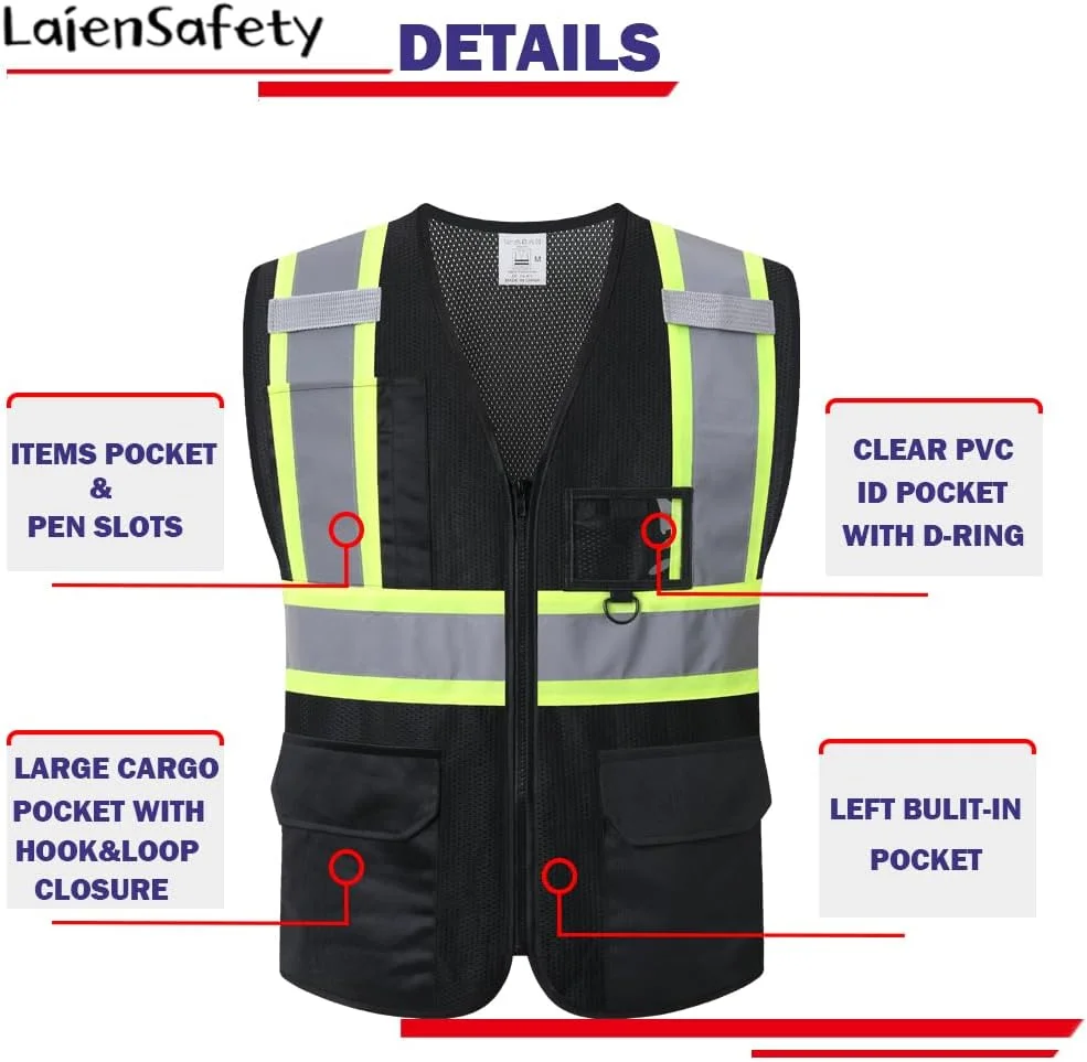 جلیقه ایمنی بازتابنده LaienSafety برای مردان و زنان، جلیقه توری با دید بالا، مطابق با استانداردهای ANSI/ISEA