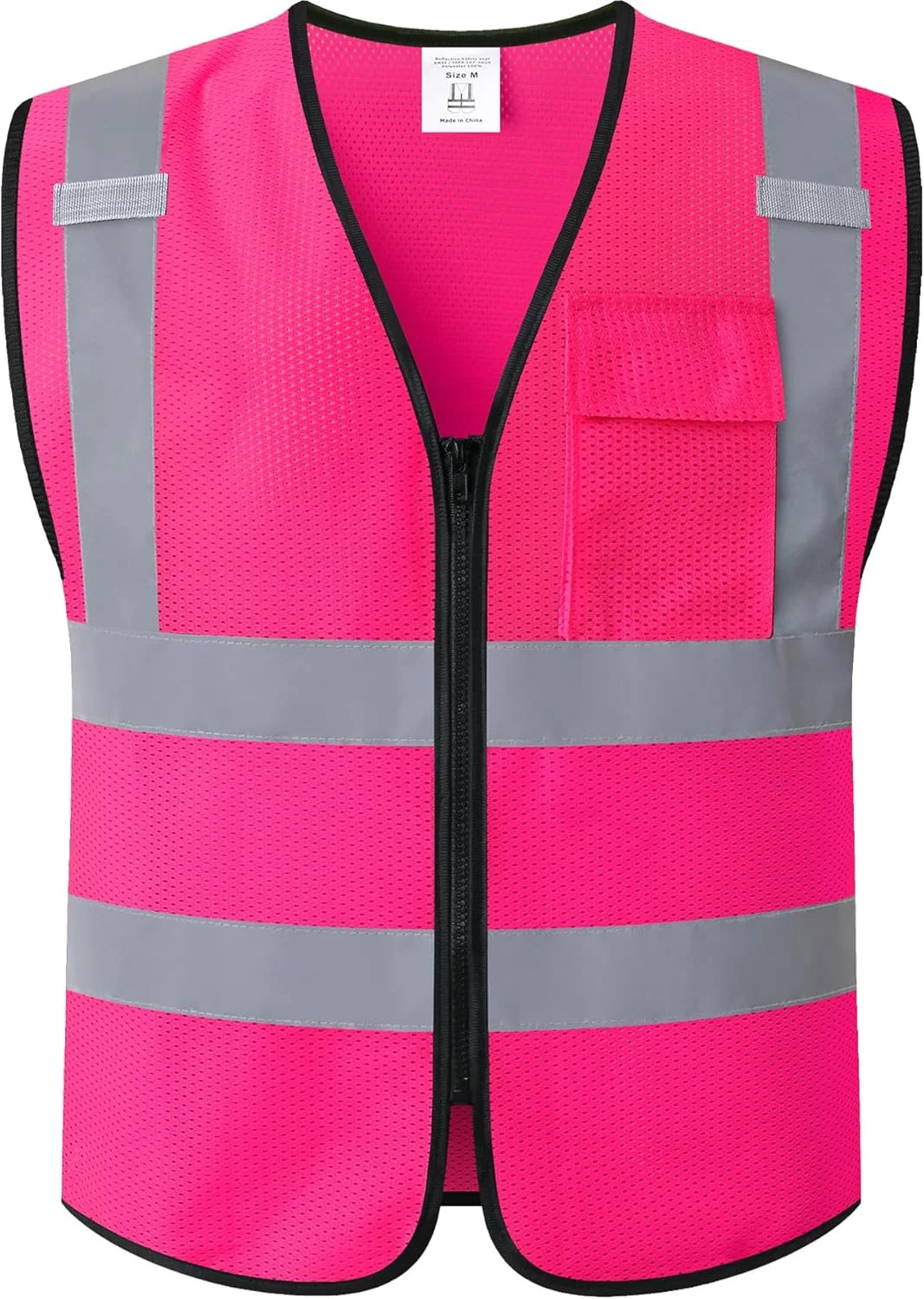 جلیقه ایمنی توری دید بالا Kazsaifo برای مردان و زنان، بازتابنده با جیب سینه و زیپ جلو، مطابق با استاندارد ANSI/ISEA