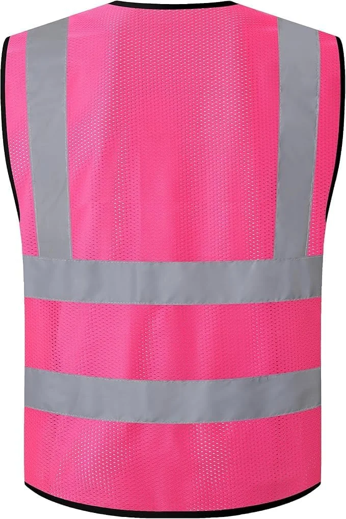 جلیقه ایمنی توری دید بالا Kazsaifo برای مردان و زنان، بازتابنده با جیب سینه و زیپ جلو، مطابق با استاندارد ANSI/ISEA