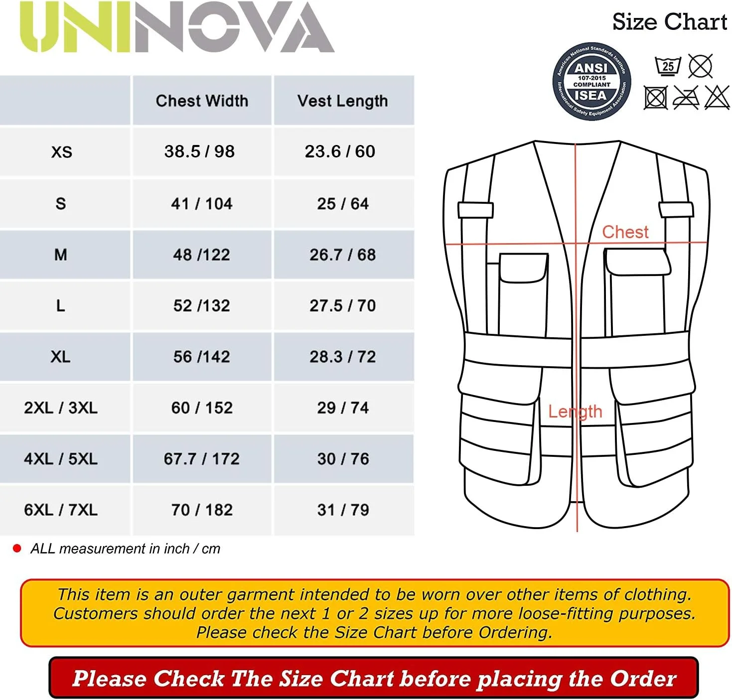 جلیقه ایمنی دید بالا UNINOVA - لباس کار تنفسی توری بازتابنده چند جیب، استاندارد ANSI/ISEA