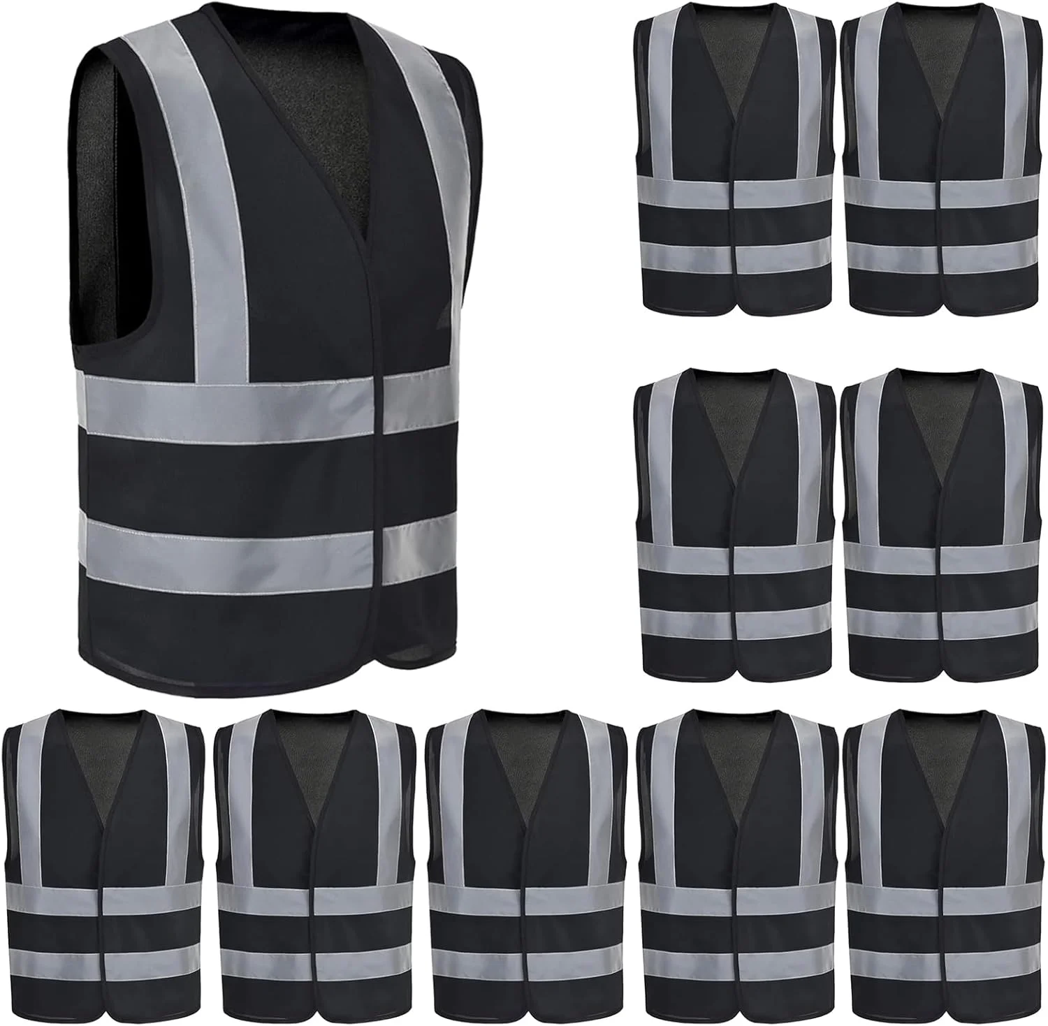 سوییش بسته فوق العاده 10 عددی جلیقه ایمنی بازتابنده مشکی دید بالا تنفسی ژاکت هشدار روز شب برای ساخت و ساز، ترافیک، دوچرخه سواری