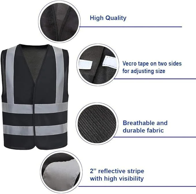 سوییش بسته فوق العاده 10 عددی جلیقه ایمنی بازتابنده مشکی دید بالا تنفسی ژاکت هشدار روز شب برای ساخت و ساز، ترافیک، دوچرخه سواری