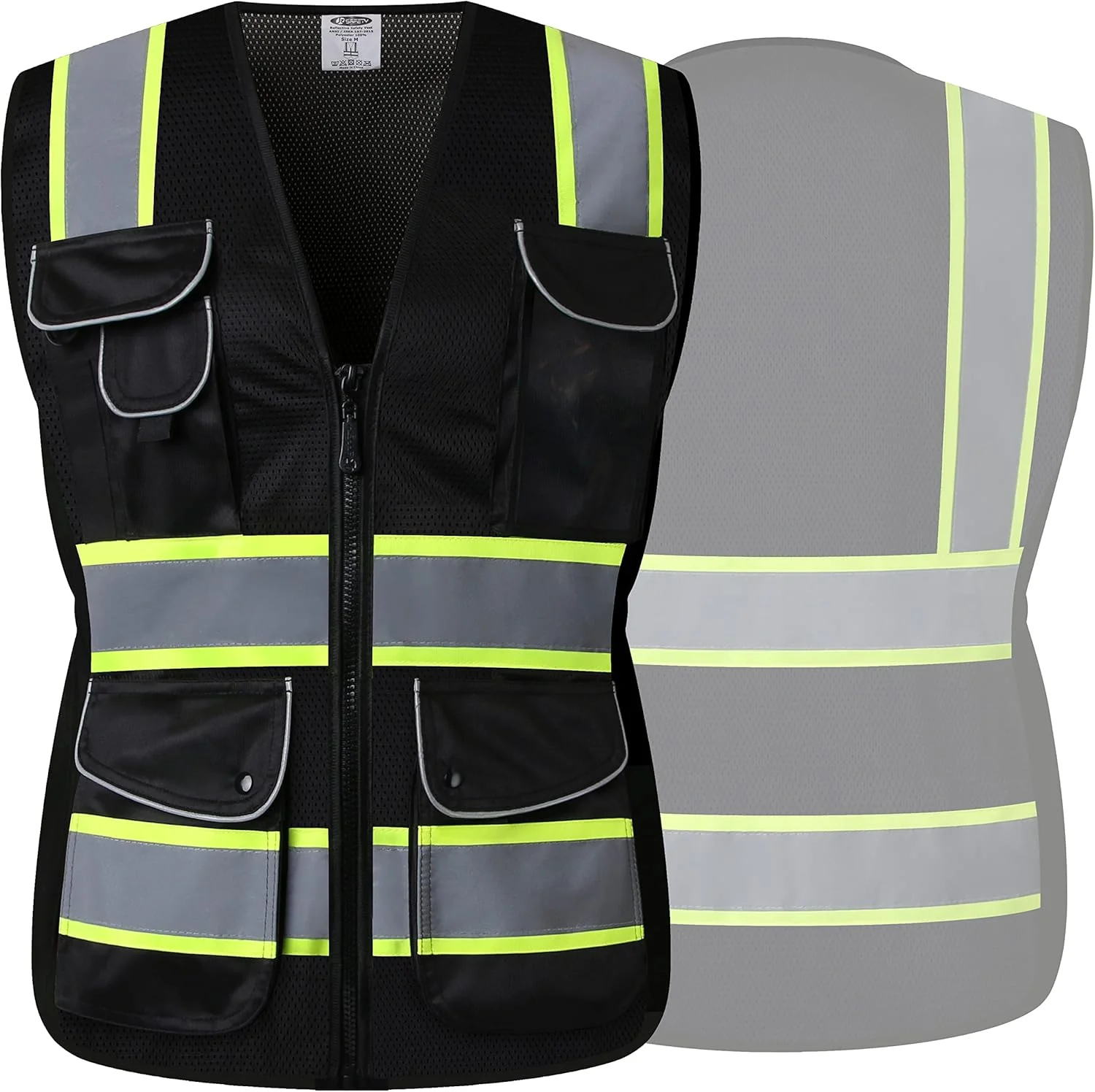 جلیقه ایمنی بازتابنده دید بالا زنانه JKSafety | بدنه رنگ نئون نوارهای بازتابنده دوخته شده سبک وزن تنفس پذیر مطابق با ANSI