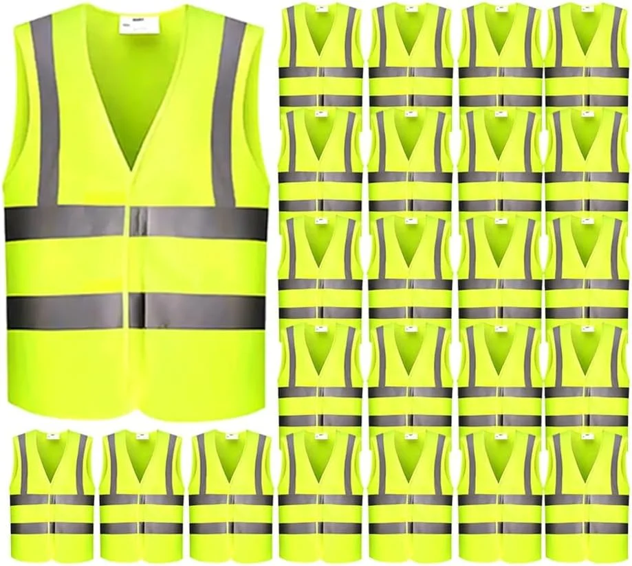 جلیقه ایمنی اکو کر، جلیقه های بازتابنده با دید بالا، مردانه زنانه، ژاکت هشدار روز و شب با محافظت 360 درجه (بسته 24 عددی)