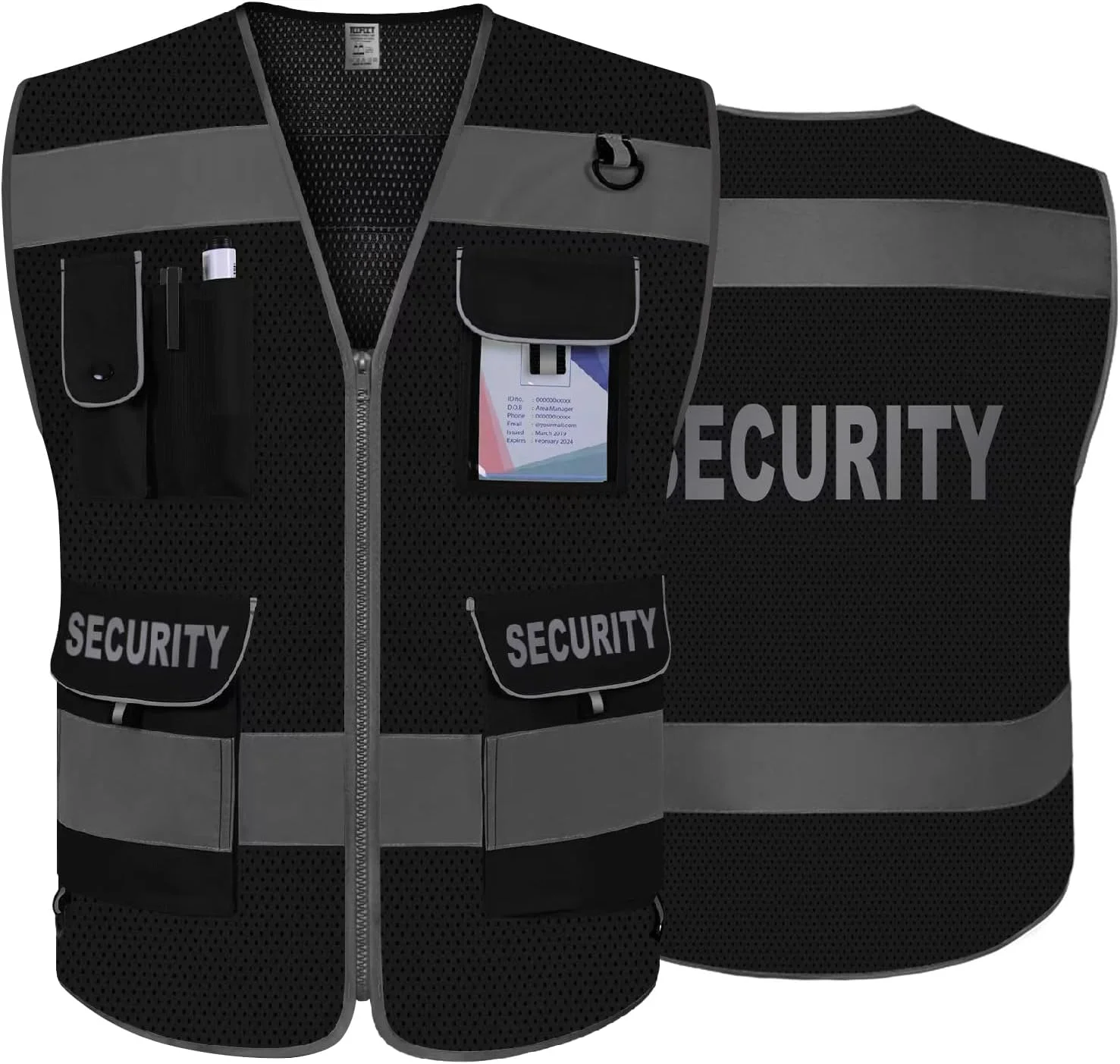 جلیقه ایمنی TCCFCCT برای نگهبانی، 9 جیب، جلیقه ایمنی دید بالا