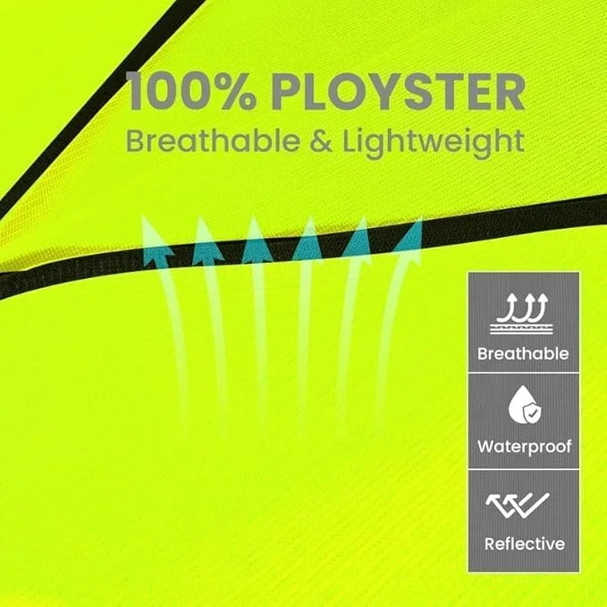 جلیقه ایمنی دید بالا - ژاکت توری بازتابنده با زیپ و بست صدف، مطابق با استاندارد، سبک و قابل تنفس برای ساخت و ساز، کار جاده، دوچرخه سواری، دویدن