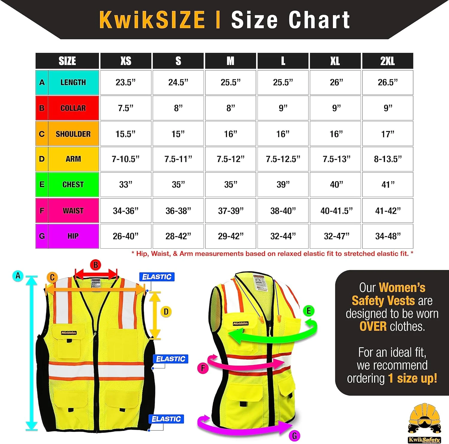 جلیقه ایمنی زنانه KwikSafety (Charlotte, NC) FIRST LADY (کمر کشی) توری HiViz کلاس 2 مطابق با ANSI و OSHA