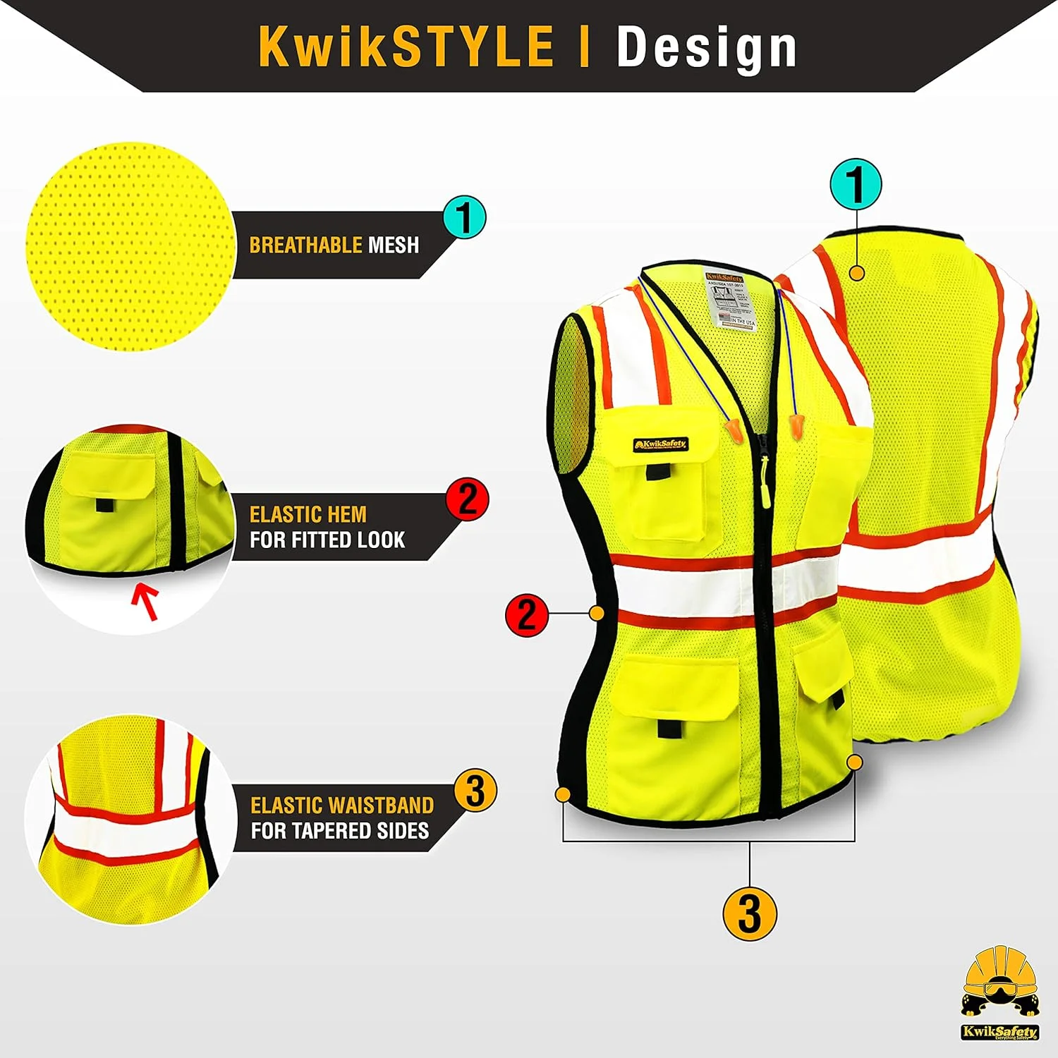 جلیقه ایمنی زنانه KwikSafety (Charlotte, NC) FIRST LADY (کمر کشی) توری HiViz کلاس 2 مطابق با ANSI و OSHA