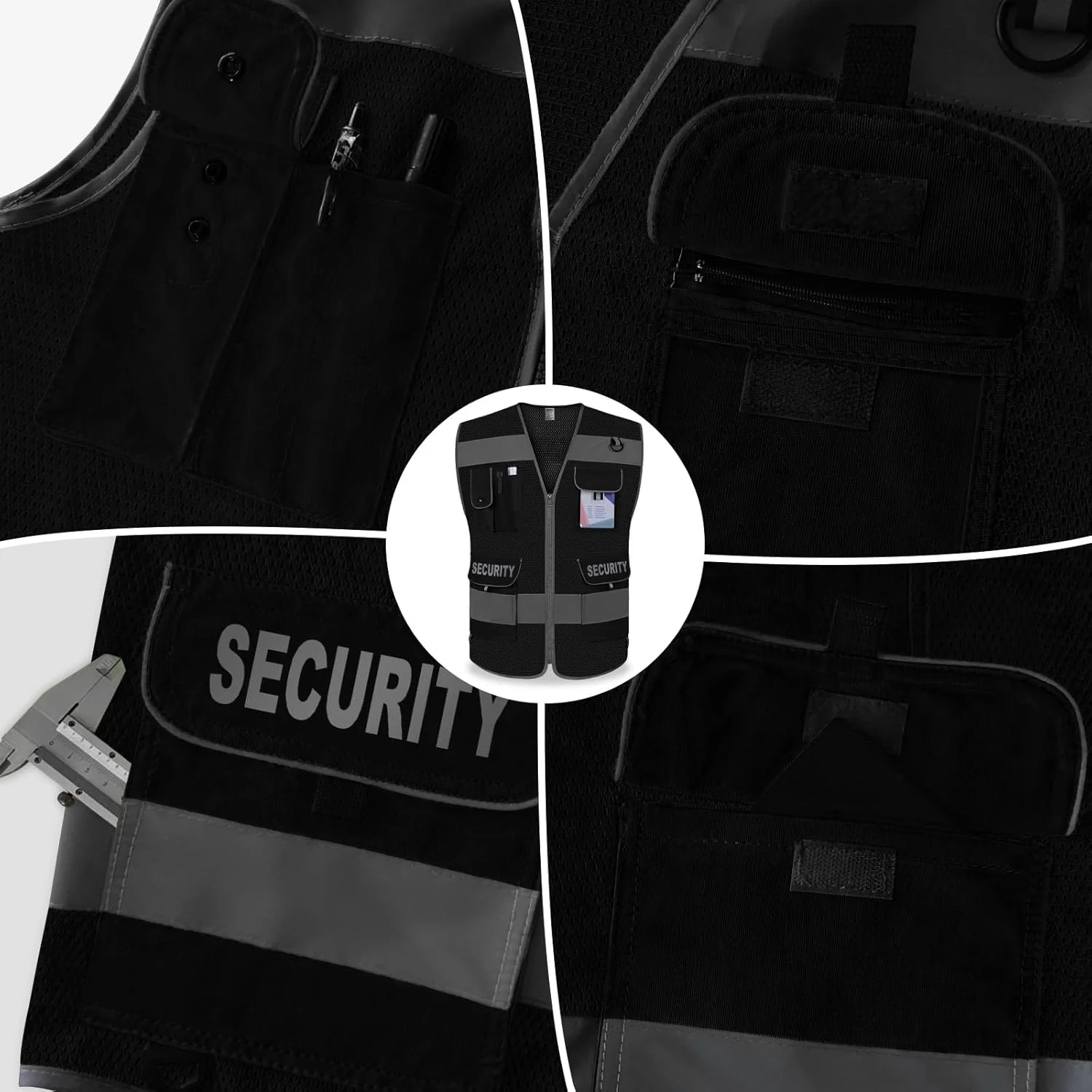 جلیقه ایمنی TCCFCCT برای نگهبانی، 9 جیب، جلیقه ایمنی دید بالا