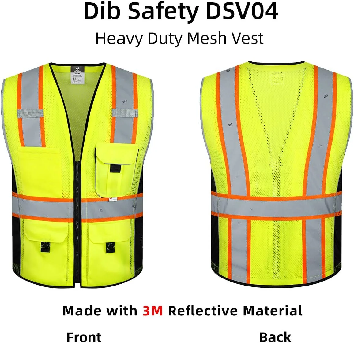 جلیقه ایمنی توری بازتابنده دید بالا Dib Safety با جیب و زیپ ساخته شده با نوار 3M جلیقه ایمنی توری بازتابنده دید بالا Dib Safety با جیب و زیپ ساخته شده با نوار 3M