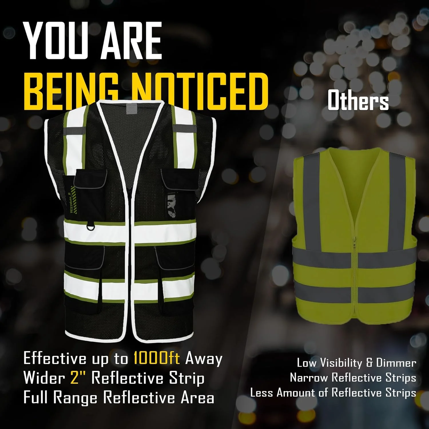 جلیقه ایمنی مشکی COOLJOB با 9 جیب چند منظوره و زیپ جلو، مناسب برای آقایان و بانوان، مطابق با استانداردهای ANSI/ISEA