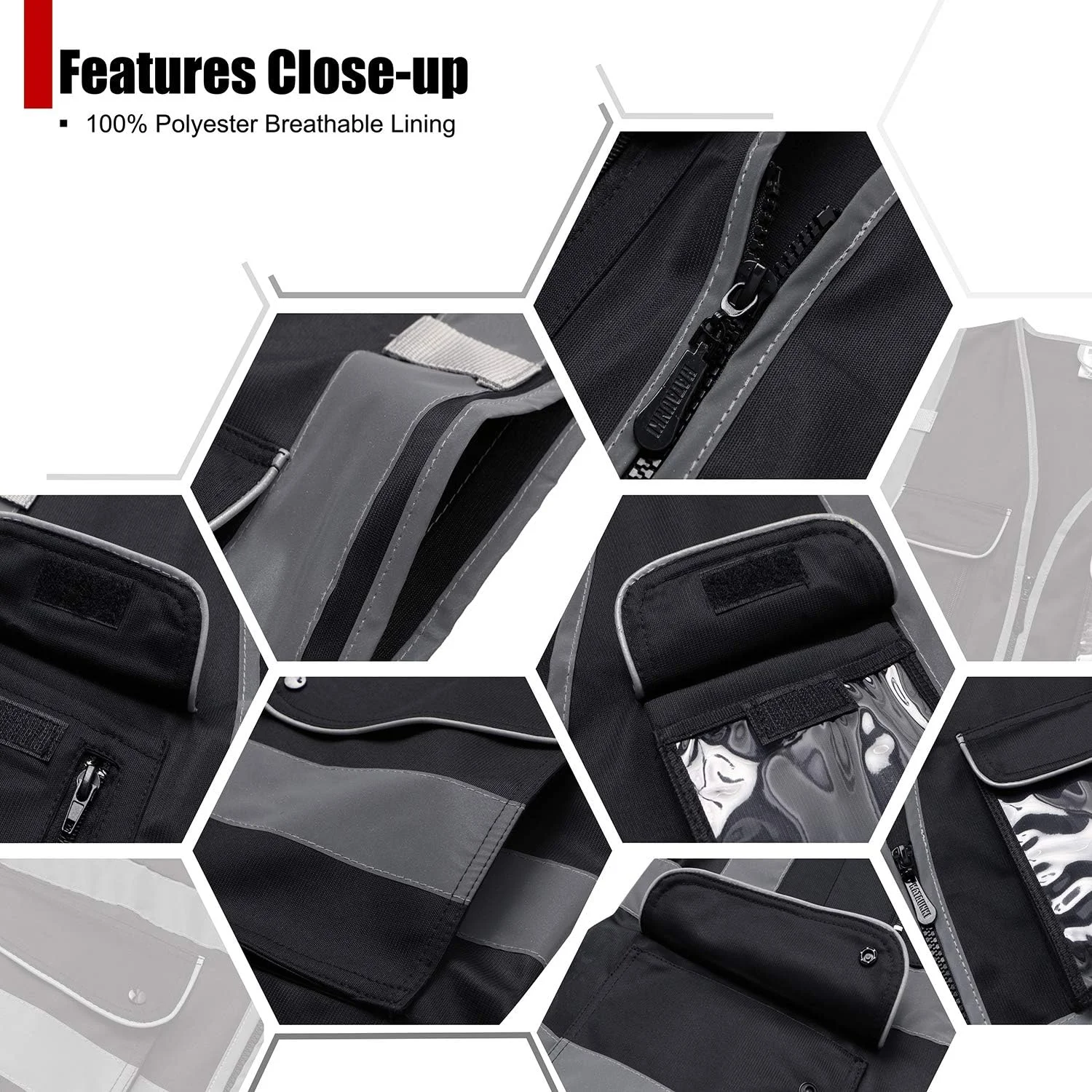 جلیقه ایمنی بازتابنده کلاس 2 HATAUNKI، 9 جیب چند منظوره و زیپ جلویی، زرد، ANSI/ISEA 107-2015