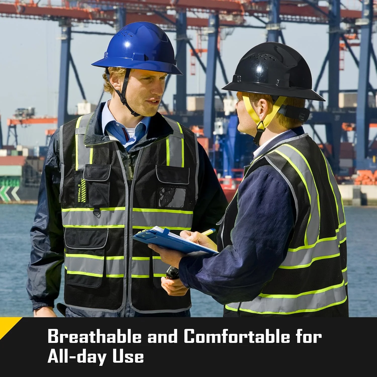 جلیقه ایمنی مشکی COOLJOB با 9 جیب چند منظوره و زیپ جلو، مناسب برای آقایان و بانوان، مطابق با استانداردهای ANSI/ISEA