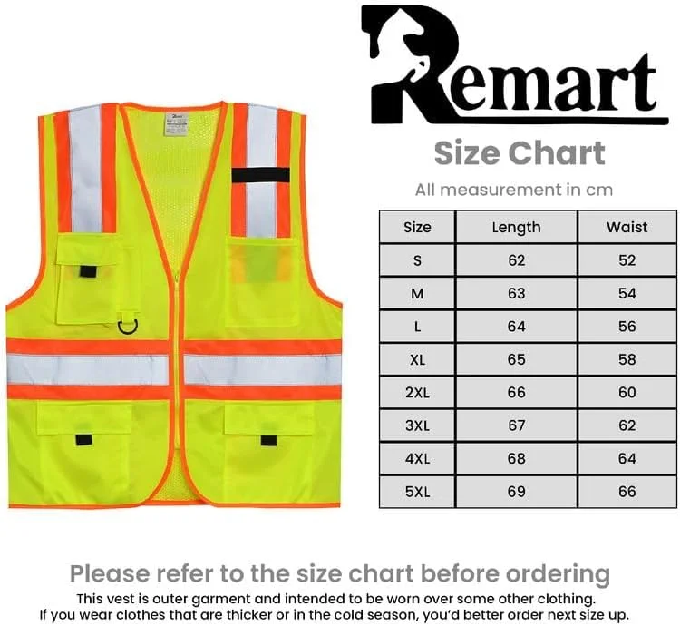 جلیقه ایمنی Remart با جیب های کاربردی و بست زیپی، دید 360 درجه
