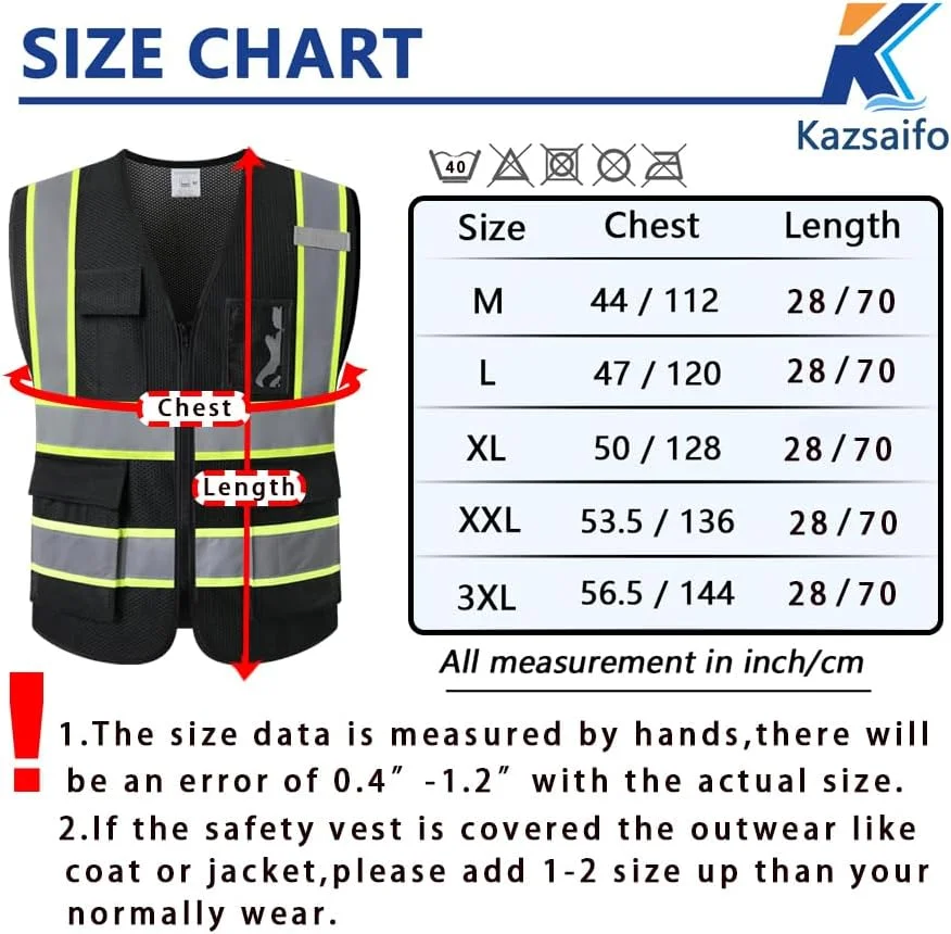 جلیقه ایمنی بازتابنده Kazsaifo برای مردان و زنان، جلیقه ساختمانی دید بالا با جیب، مطابق با استانداردهای ANSI/ISEA