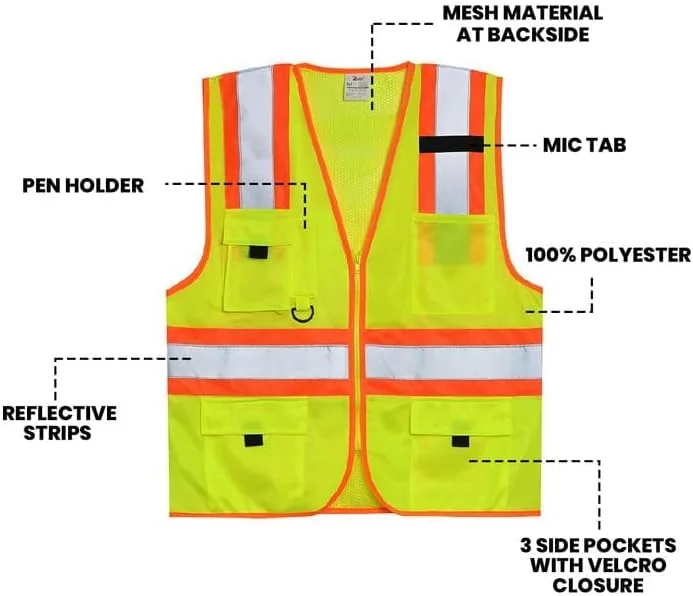 جلیقه ایمنی Remart با جیب های کاربردی و بست زیپی، دید 360 درجه