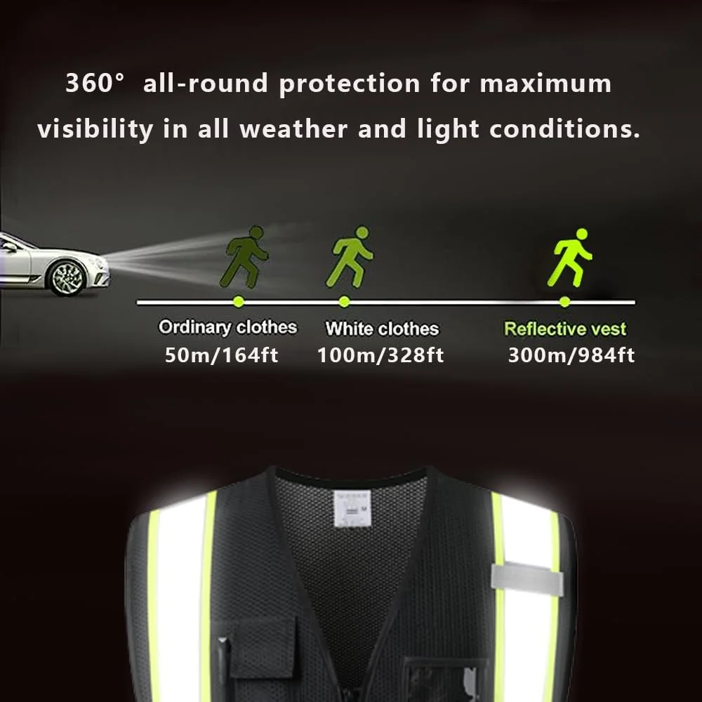 جلیقه ایمنی بازتابنده Kazsaifo برای مردان و زنان، جلیقه ساختمانی دید بالا با جیب، مطابق با استانداردهای ANSI/ISEA